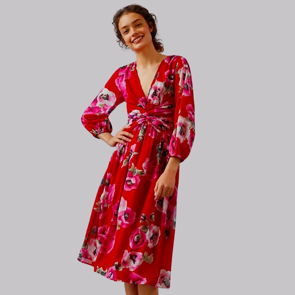 Anthropologie Ranna Gill Floral Cut Out Midi Dress, Size Small. - Picture 1 of 8